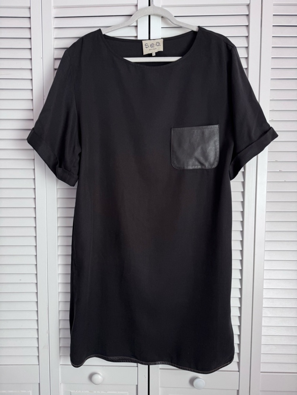 Sea New York Leather Trim Short Sleeve Shift Dress Tunic Black Luxury Size 10